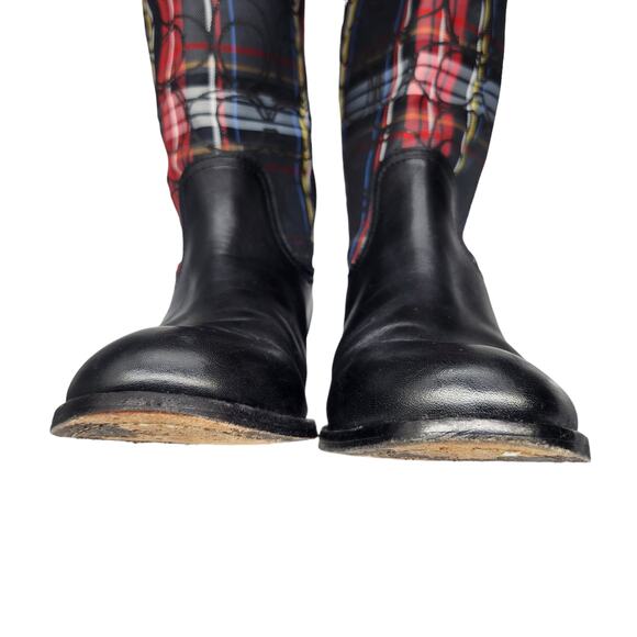 Coach Boots Womens 8.5 Black Red Plaid Tartan Leather Knee High Heeled Knee High - Picture 5 of 12